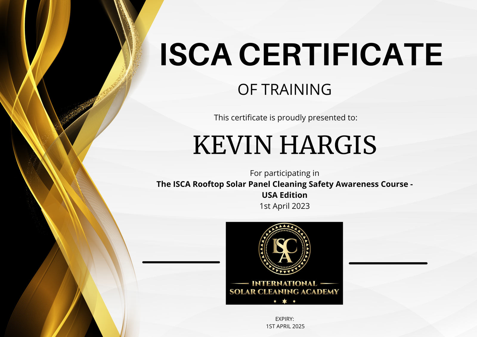 ISCA Training Certificate