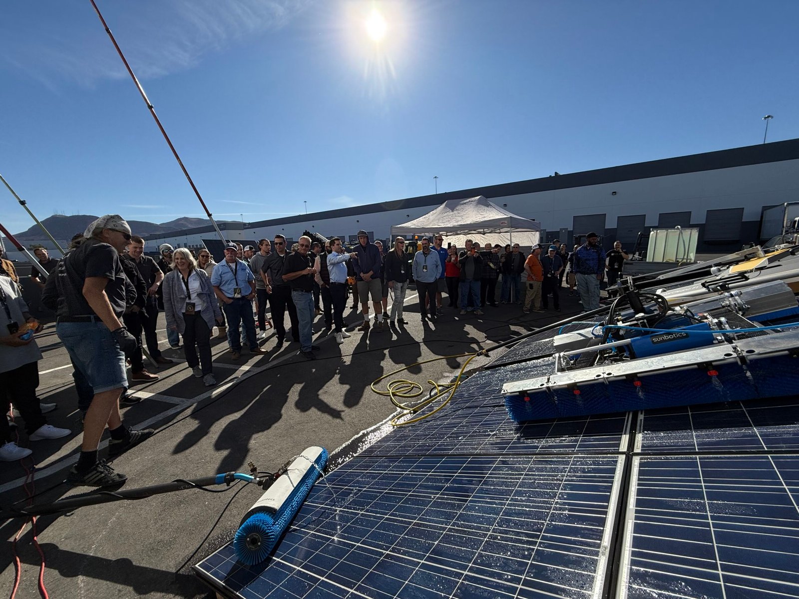 Solar panel cleaning equipment demos