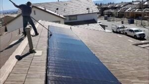 Rooftop solar panel cleaning