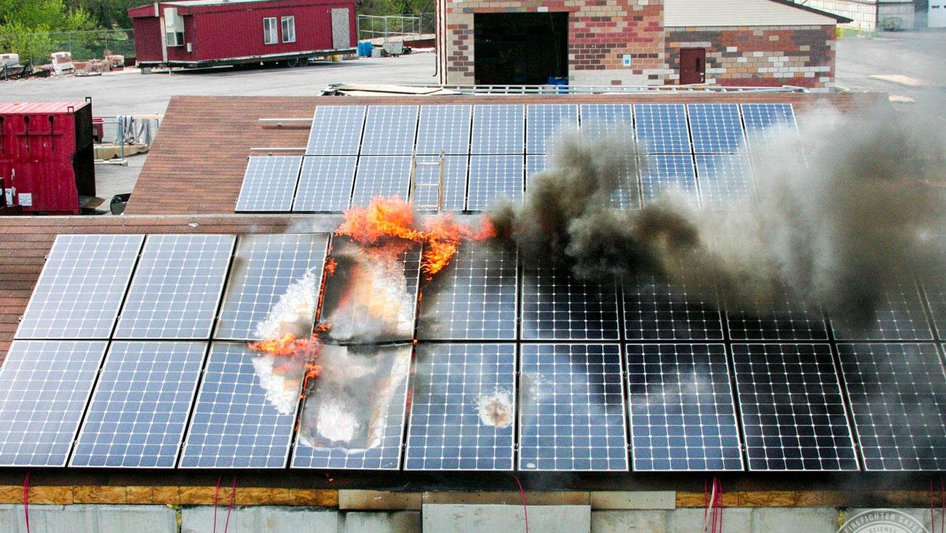 Solar panels on fire